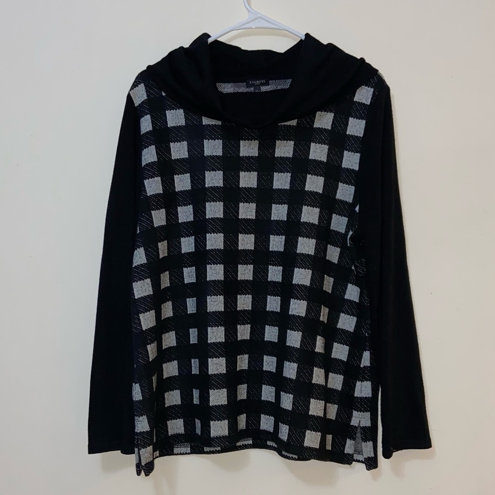 Talbots cowl neck, checkered / plaid petites top